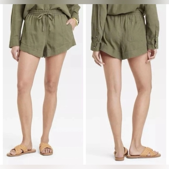 Universal Thread Olive Green Linen-Blend Shorts – Size Medium - Picture 1 of 11